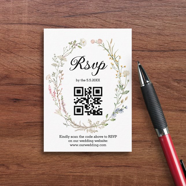 rsvp qr code wildflowers botanical chic wedding  enclosure card (Creator Uploaded)
