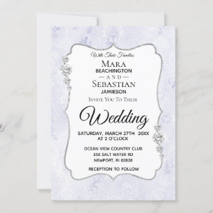 *~* RSVP + QR + PHOTO Diamond Damask Wedding Invitation
