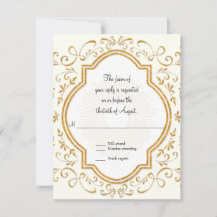 RSVP Quatrefoil Frame Script Swirl Gold Glitter