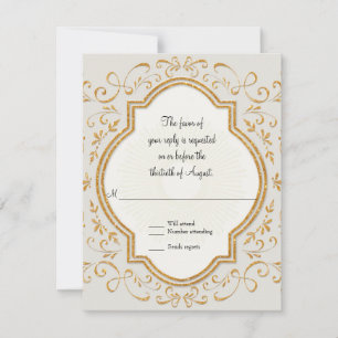 RSVP Quatrefoil Frame Script Swirl Gold Glitter