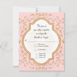 RSVP Quatrefoil Frame Script Swirl Gold Glitter