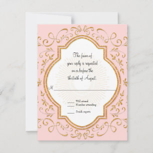 RSVP Quatrefoil Frame Script Swirl Gold Glitter