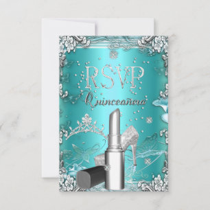RSVP Quinceanera Party Turquoise Tiara Lipstick Ch