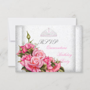 RSVP Quinceanera Pretty Pink Roses White 15th Card