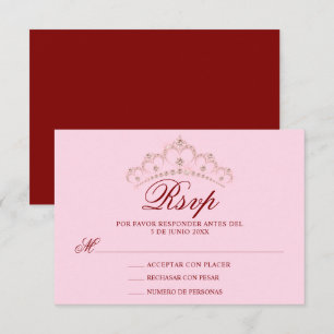 RSVP Red Pink Spanish Quinceañera Quince Card