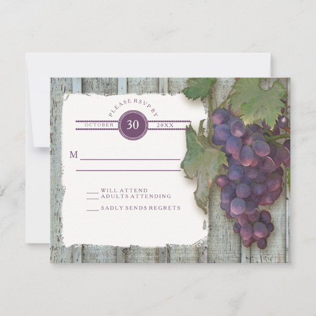 RSVP Red Wine Vintage Wood n Vineyard Wedding (Front)