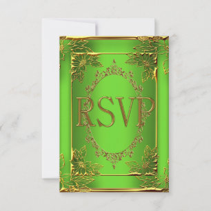 RSVP Reply Birthday Party Lime Gold Card