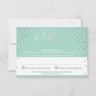 RSVP REPLY chic rustic mini silver confetti mint Card