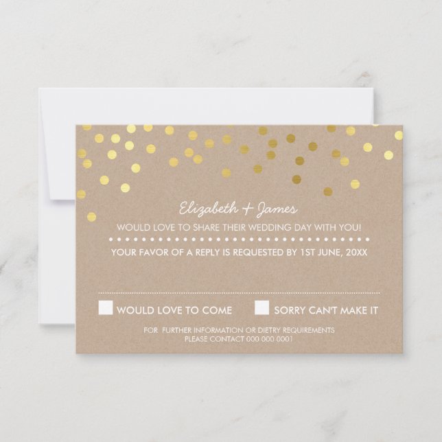 RSVP REPLY cute gold foil confetti response kraft (Front)