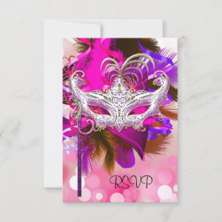 RSVP Reply Mask Black Purple Pink Mardi Gras Card
