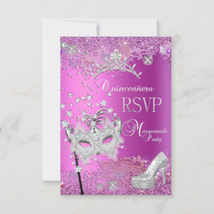 RSVP Reply Masquerade Quinceanera 15th Party Pink