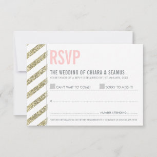 RSVP REPLY modern old gold glitter simple stripe Card