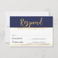 RSVP REPLY modern simple navy blue gold