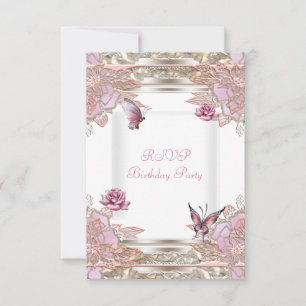 RSVP Reply Party Pink Rose White Butterfly Card