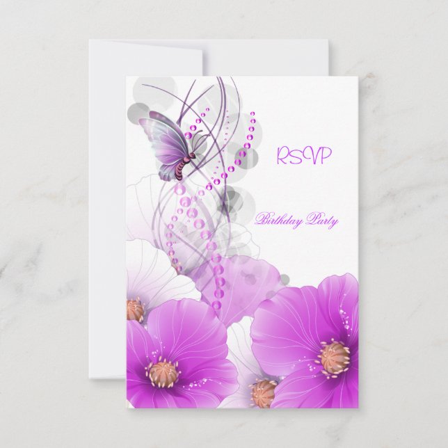 RSVP Reply Pretty Floral Lilac White Butterfly (Front)