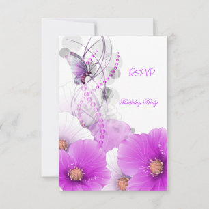 RSVP Reply Pretty Floral Lilac White Butterfly Card
