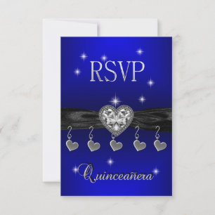 RSVP Reply Quinceanera 15th Royal Blue Black Card