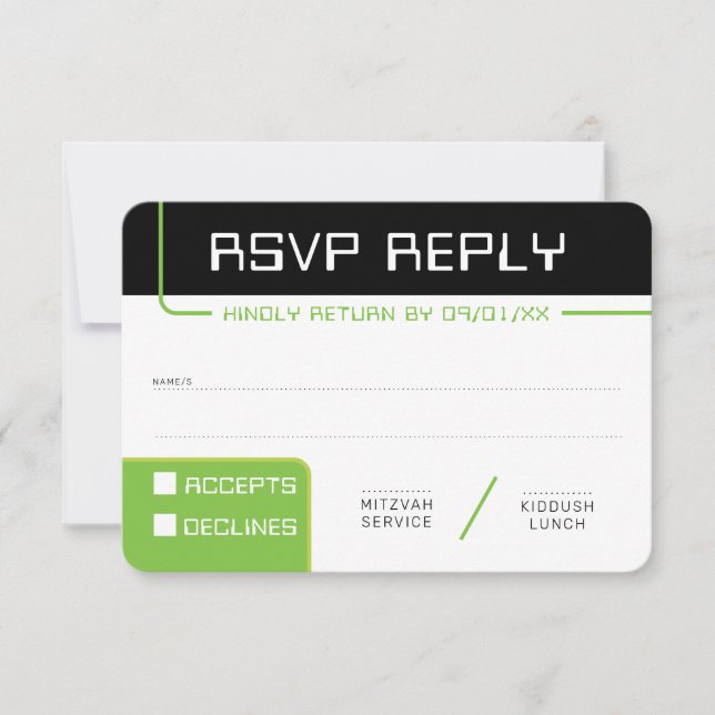 RSVP REPLY RESPONSE 1 modern gamer black green Invitation (Front)