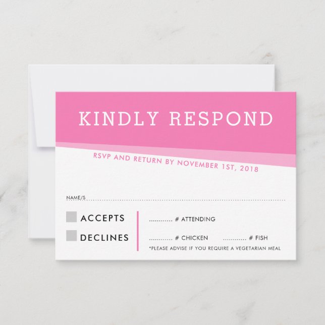 RSVP REPLY RESPONSE CARD simple modern angles pink (Front)