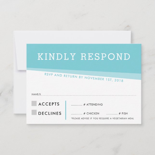 RSVP REPLY RESPONSE CARD simple modern turquoise (Front)