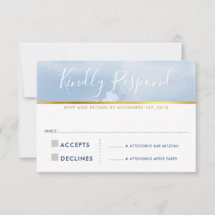 RSVP REPLY RESPONSE CARD smart blue watercolor