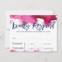 RSVP REPLY RESPONSE dark pink watercolor meals big