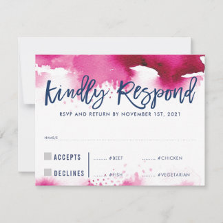 RSVP REPLY RESPONSE dark pink watercolor meals big