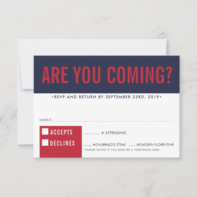 RSVP REPLY RESPONSE fun bold block navy dark red (Front)
