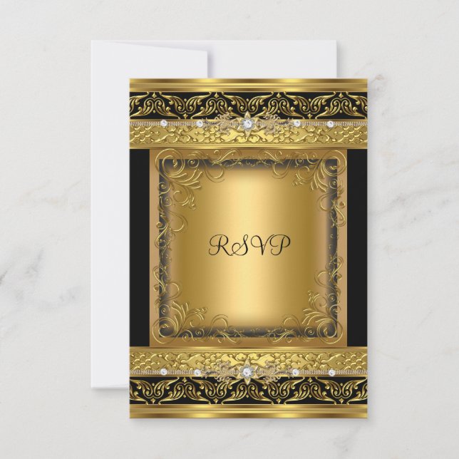 RSVP Reply Response Metallic Gold Black Diamond (Front)