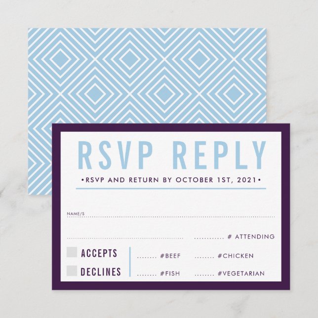 RSVP REPLY RESPONSE modern bold aubergine blue (Front/Back)