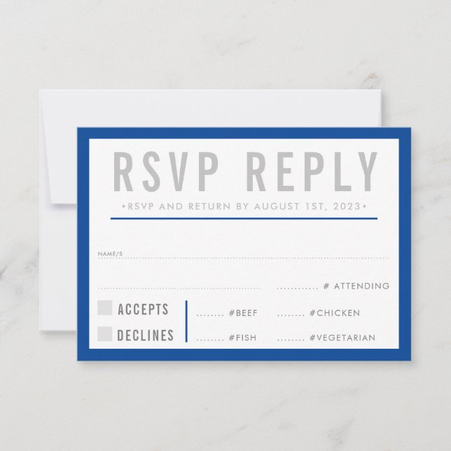 RSVP REPLY RESPONSE modern bold boy blue grey (Front)