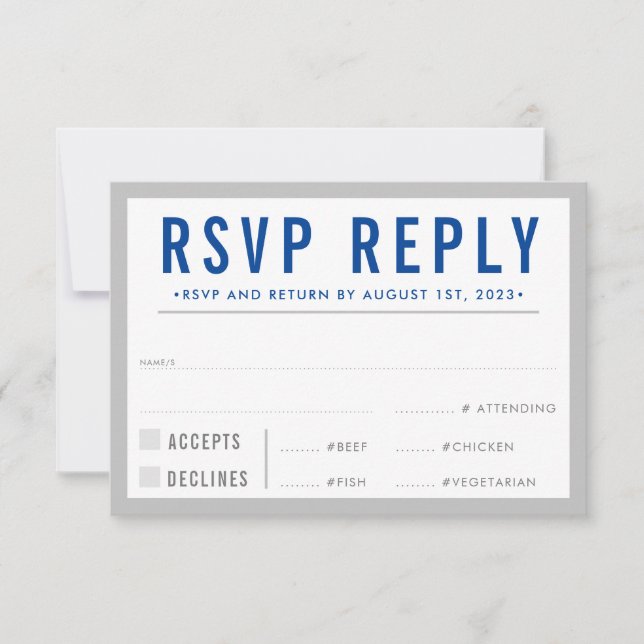 RSVP REPLY RESPONSE modern bold boy grey blue (Front)