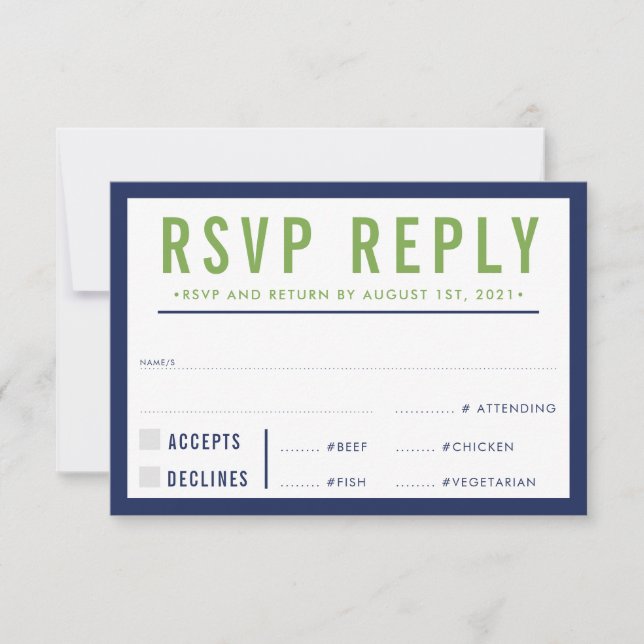 RSVP REPLY RESPONSE modern bold navy blue green (Front)