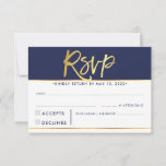 RSVP REPLY RESPONSE modern bold navy faux gold<br><div class="desc">by kat massard >>> https://linktr.ee/simplysweetpaperie <<< A bold type design for your RSVP REPLY CARDS - to match your main invitations. Love the design, but would like to see some changes - another colour scheme, product, add a photo or adapted for a different occasion - no worries simply contact me,...</div>