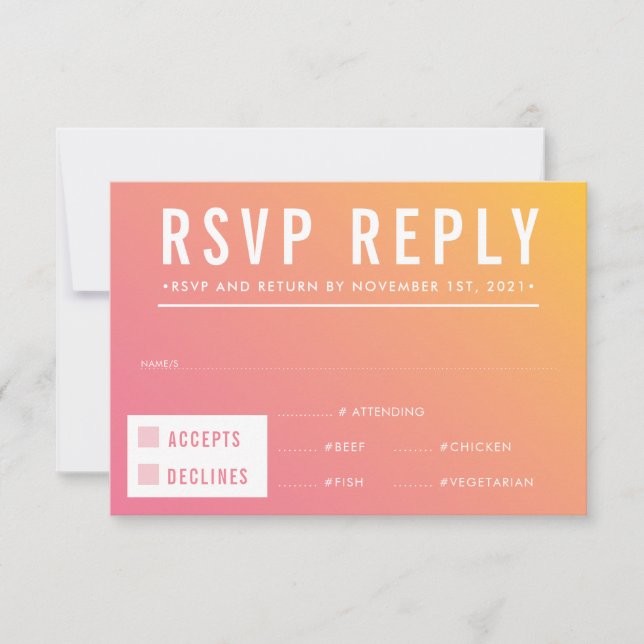 RSVP REPLY RESPONSE modern pink yellow gradient (Front)