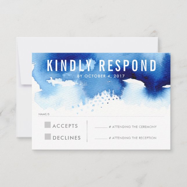 RSVP REPLY RESPONSE modern watercolor splash blue (Front)
