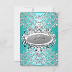 RSVP Reply Response Party Teal Blue White Diamond