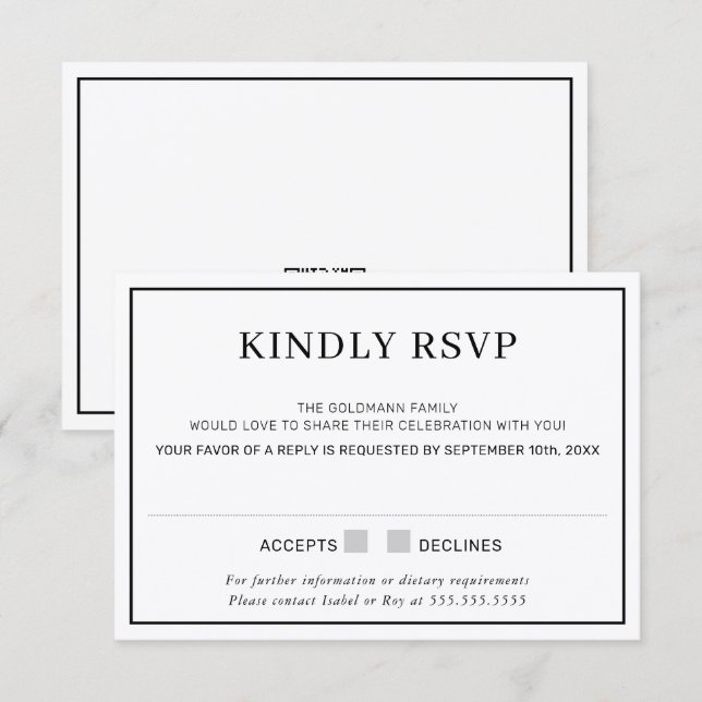 RSVP REPLY RESPONSE simple minimal border black Invitation (Front/Back)