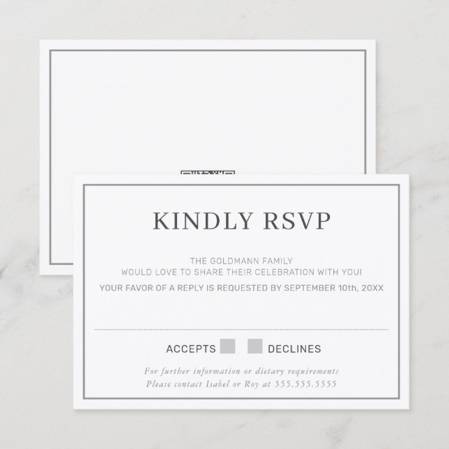 RSVP REPLY RESPONSE simple minimal border grey Invitation (Front/Back)