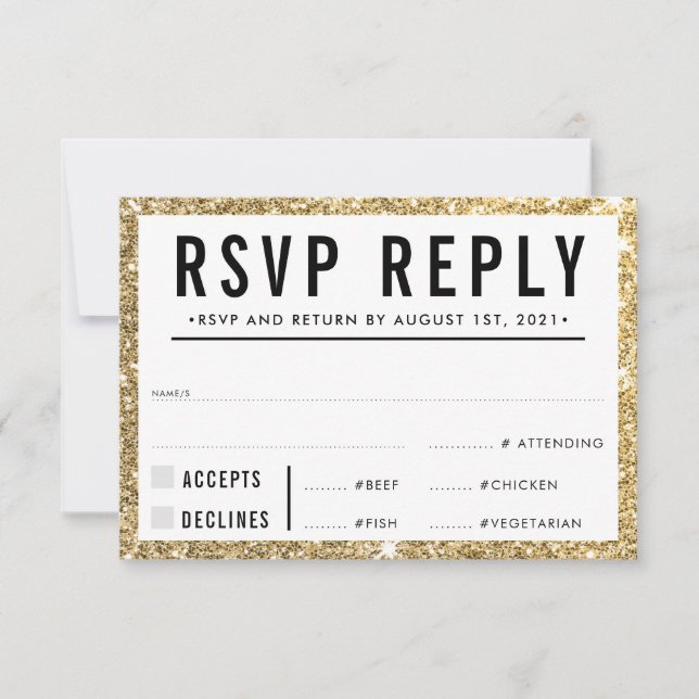 RSVP REPLY RESPONSE simple modern gold glitter (Front)