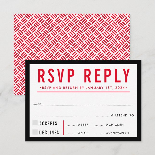 RSVP REPLY RESPONSE simple modern grid black red (Front/Back)