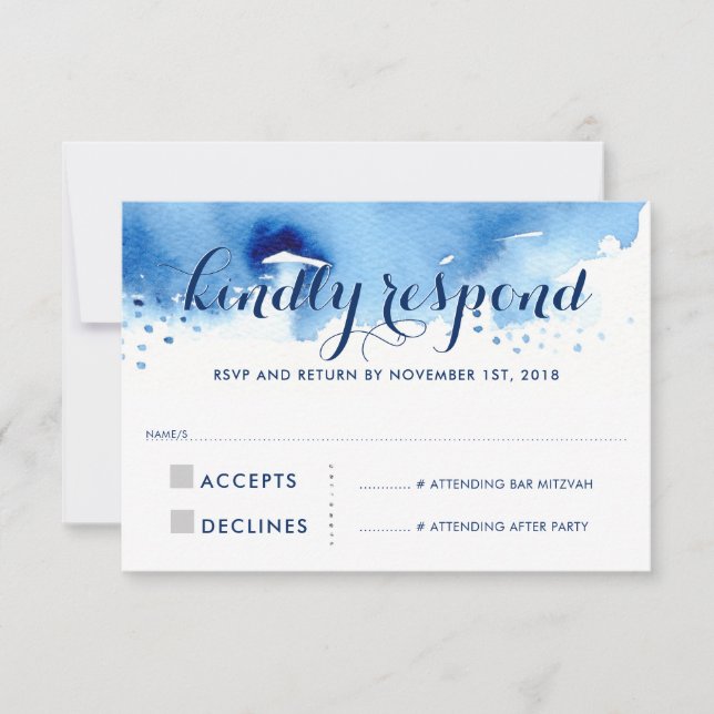 RSVP REPLY RESPONSE smart navy blue watercolor (Front)
