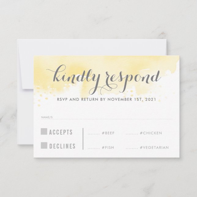 RSVP REPLY RESPONSE yellow watercolor meals (Front)