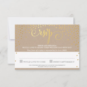 RSVP REPLY stylish rustic mini gold confetti kraft