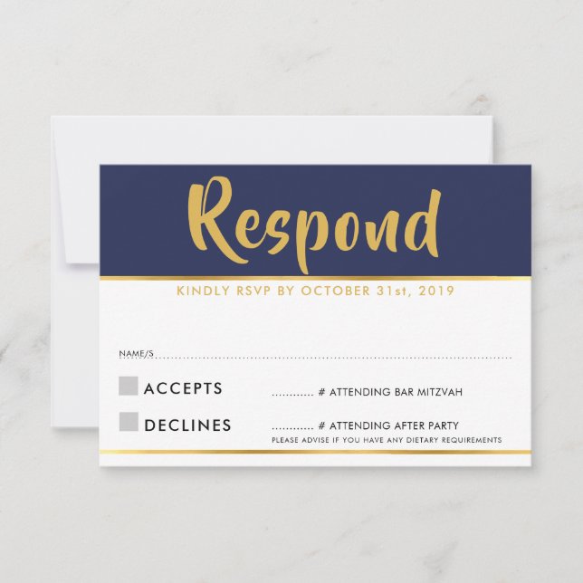 RSVP RÉPONDRE carte de réponse marine moderne bleu (Devant)