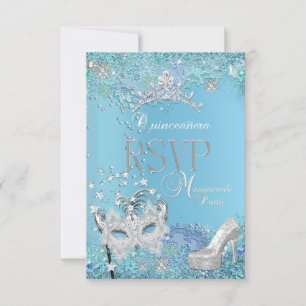 RSVP Répondre Masquerade Quinceanera Blue Tiara Ch