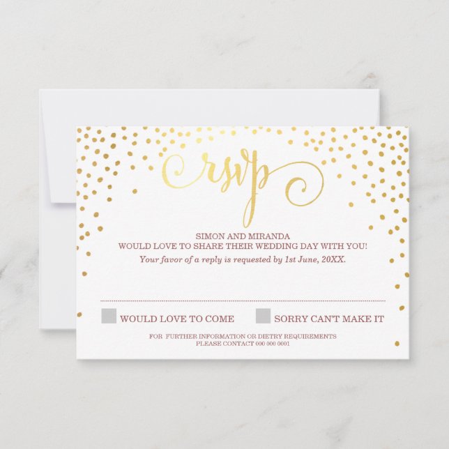 RSVP RÉPONDRE stylisé mini confetti marsala en or  (Devant)