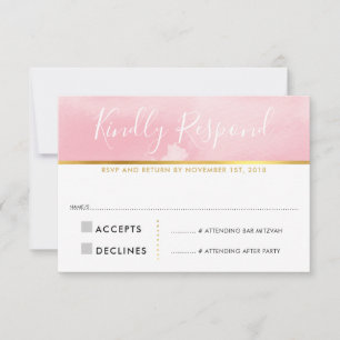 RSVP RÉPONSE CARTE d'aquarelle rose vif