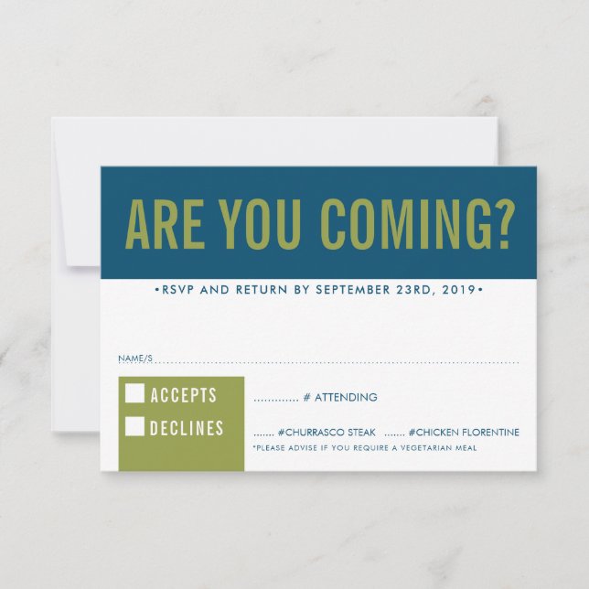 RSVP RÉPONSE fun bold block olive bleu foncé (Devant)