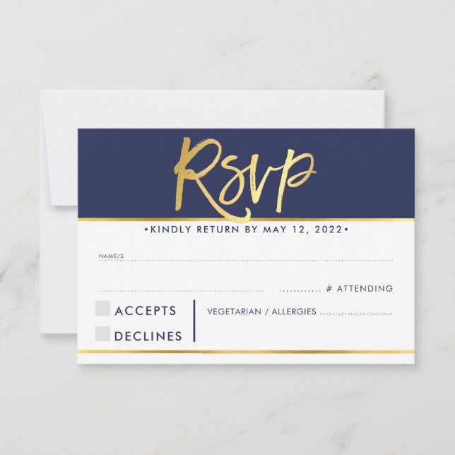 RSVP RÉPONSE RÉPONSE moderne gras or faux navy (Devant)